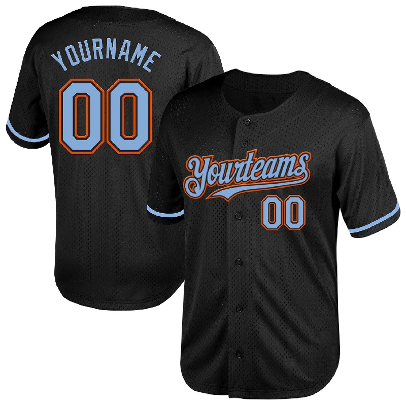 Baseball Jersey for Custom Jerseys for Local Baseball Teams-Custom Black Light Blue-Orange Mesh Authentic Throwback Baseball Jersey