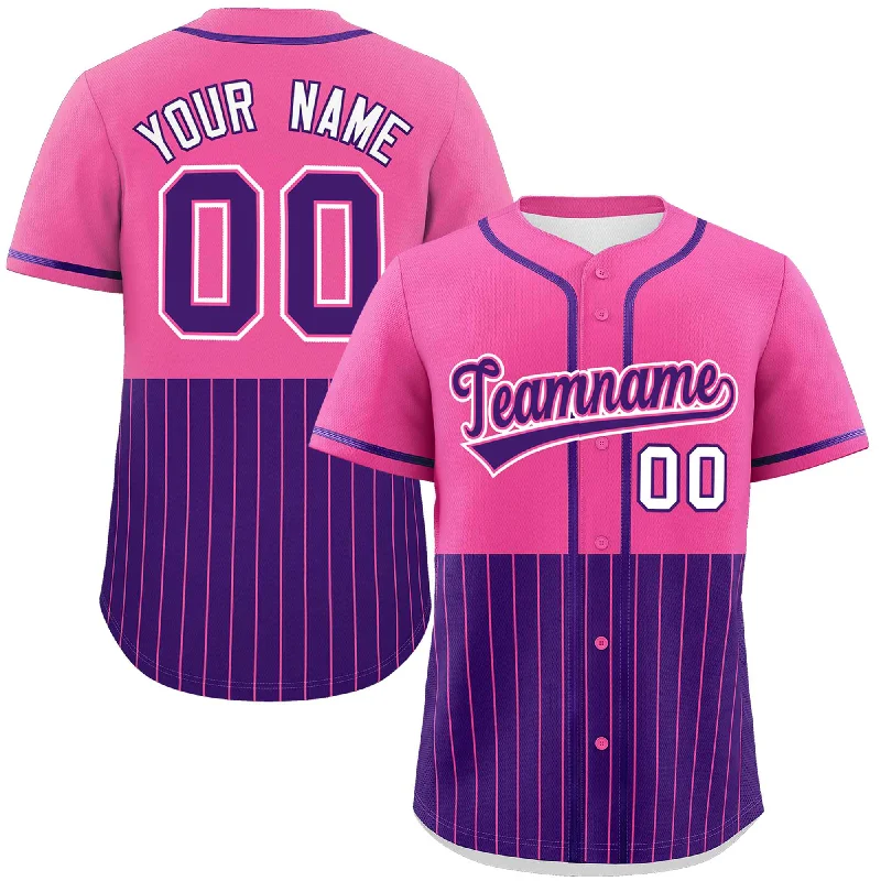 Baseball Jersey for Custom Baseball Jerseys for Tournaments-Custom Pink Purple Personalized Half Stripe Design Authentic Baseball Jersey