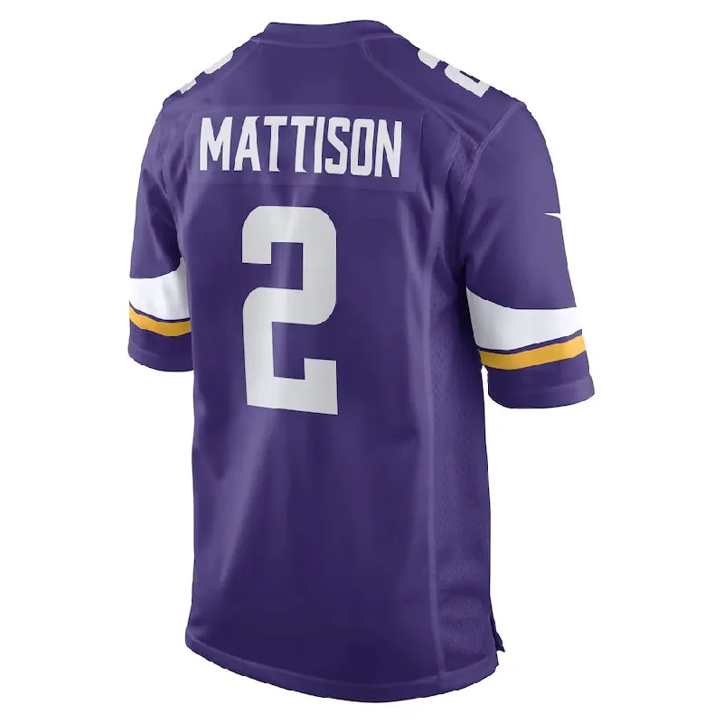 Rugby Jersey for Youth Rugby Gear for Tournaments-MN.Vikings #2 Alexander Mattison Purple Game Player Jersey Stitched American Football Jerseys