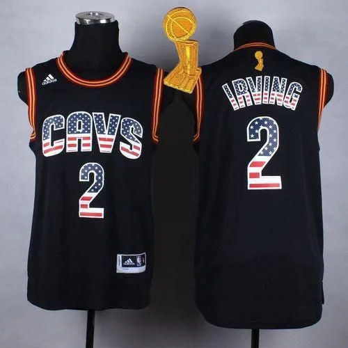 Basketball Jersey for Customized Jerseys for Basketball Leagues-Cavaliers #2 Kyrie Irving Black USA Flag Fashion The Champions Patch Stitched Basketball Jersey