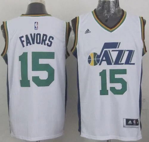 Basketball Jersey for Basketball Jerseys for Competitions-Revolution 30 Jazz #15 Derrick Favors White Stitched Basketball Jersey