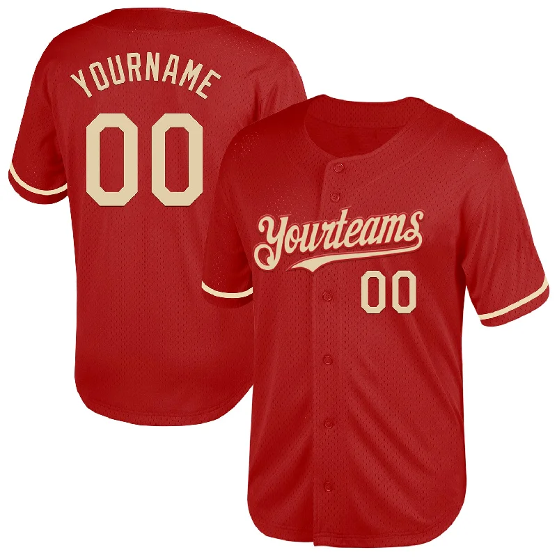 Baseball Jersey for Limited Edition Fan Gear-Custom Red Cream Mesh Authentic Throwback Baseball Jersey