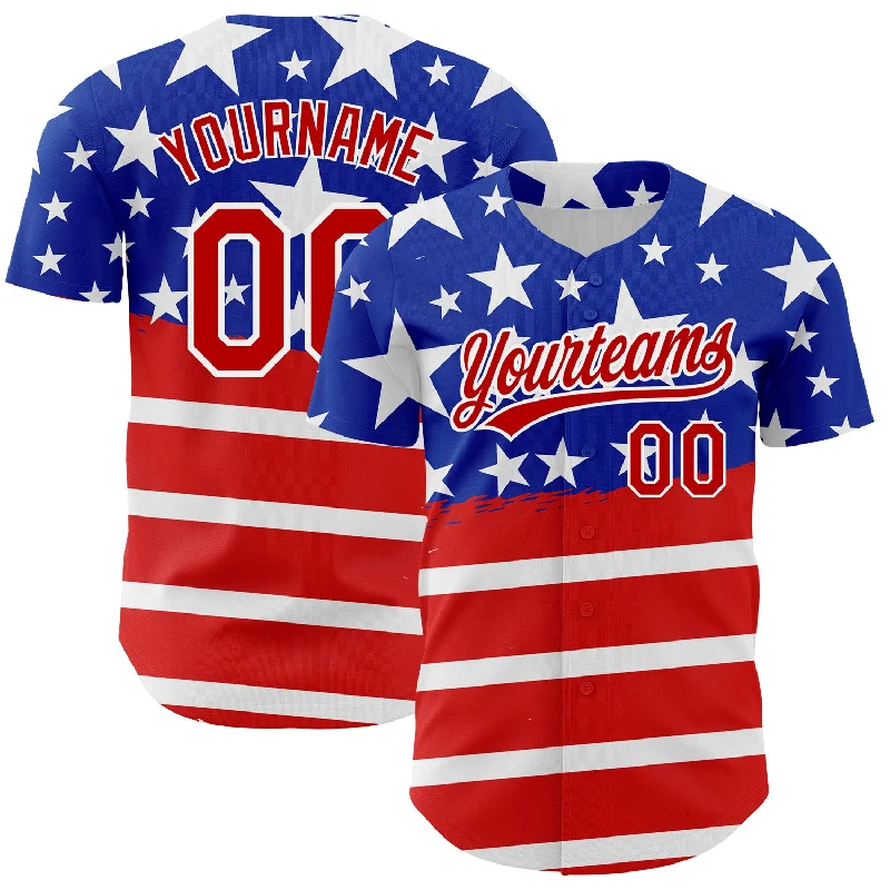 Baseball Jersey for Custom Numbered Jerseys-Custom Royal Red-White 3D American Flag Patriotic Authentic Baseball Jersey