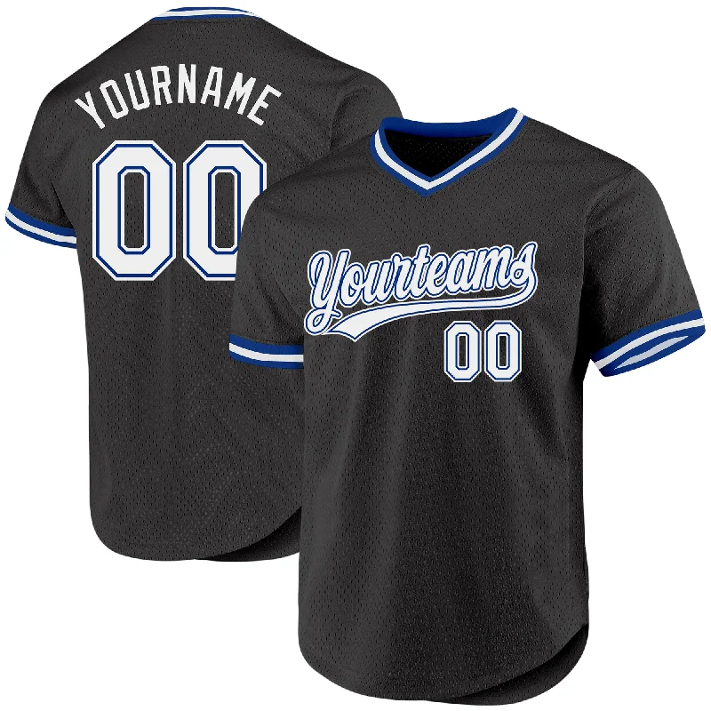 Baseball Jersey for Custom Team Colors-Custom Black White-Royal Authentic Throwback Baseball Jersey