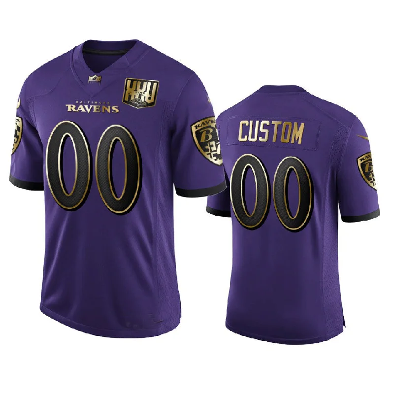 Rugby Jersey for Custom Sizes-Custom B.Ravens Purple Team 25th Season Golden Limited Jersey Stitched American Football Jerseys