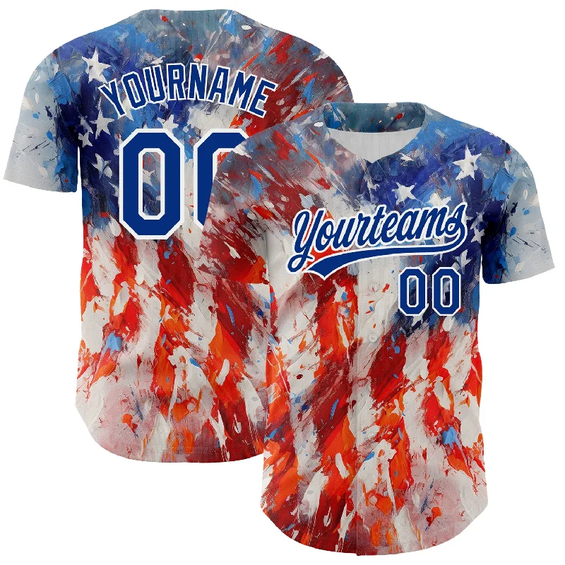 Baseball Jersey for Baseball Players and Fans-Custom Red Royal-White 3D American Flag Patriotic Authentic Baseball Jersey