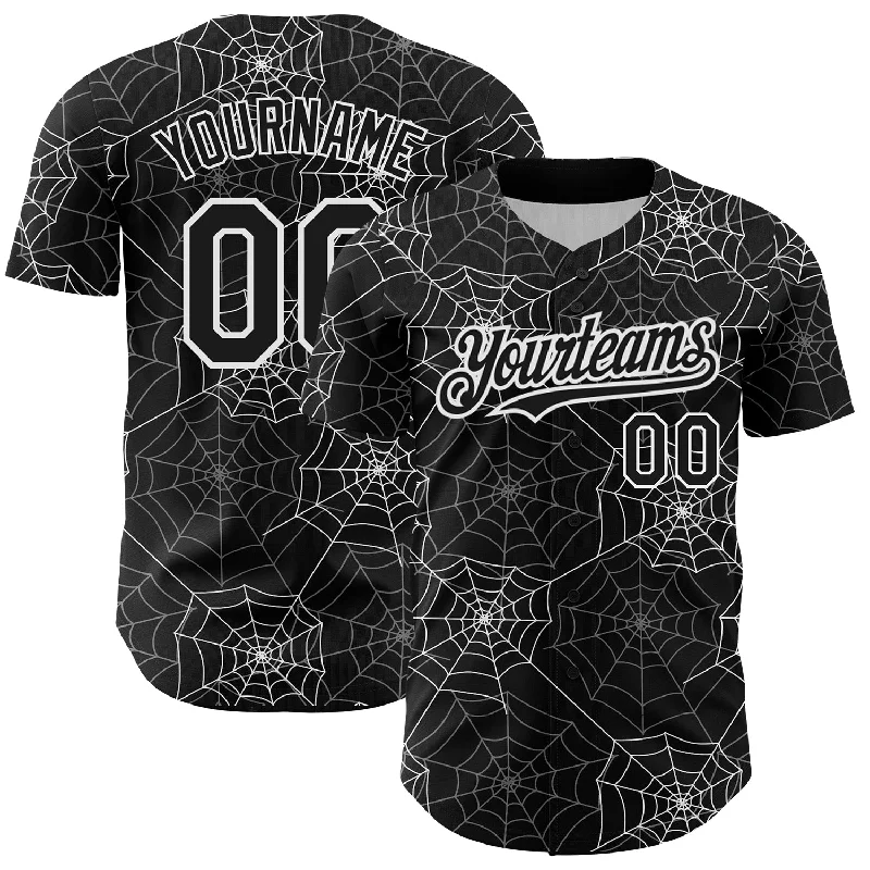 Baseball Jersey for Vintage Designs-Custom Black White 3D Pattern Design Spider Web Authentic Baseball Jersey