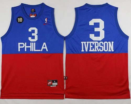 Basketball Jersey for Fan Club Apparel-76ers #3 Allen Iverson Red/Blue Throwback Stitched Basketball Jersey