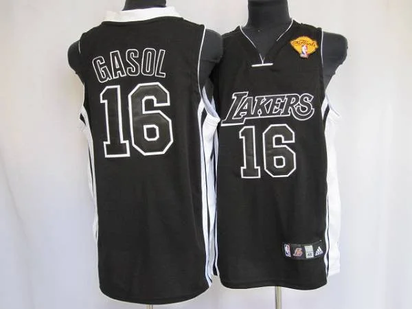 Basketball Jersey for Customized Basketball Apparel-Lakers #16 Pau Gasol Stitched Black Shadow Final Patch Basketball Jersey