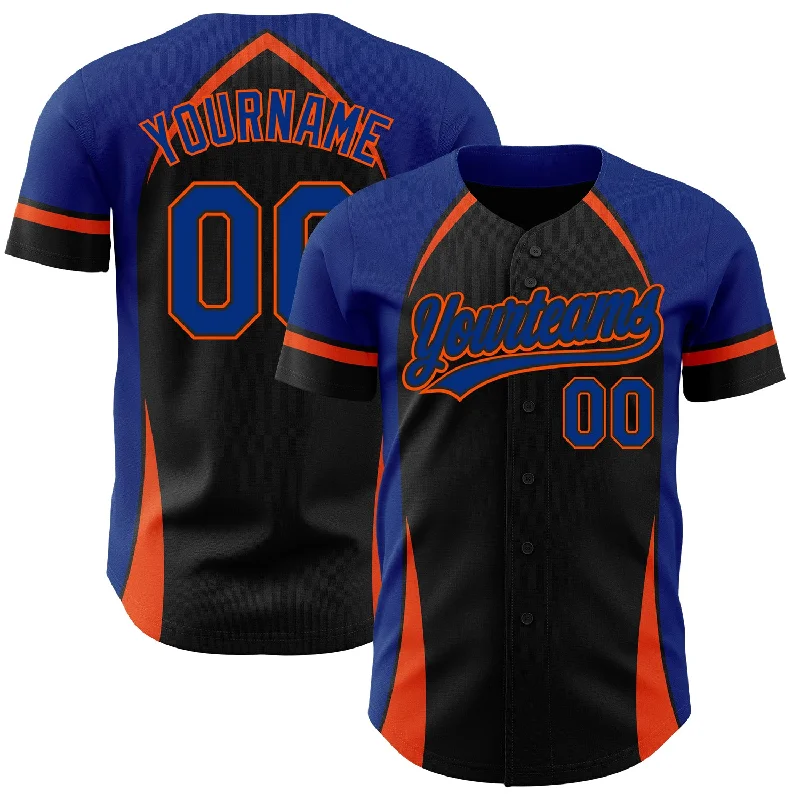 Baseball Jersey for Personalized Team Jerseys-Custom Black Royal-Orange 3D Pattern Design Curve Solid Authentic Baseball Jersey