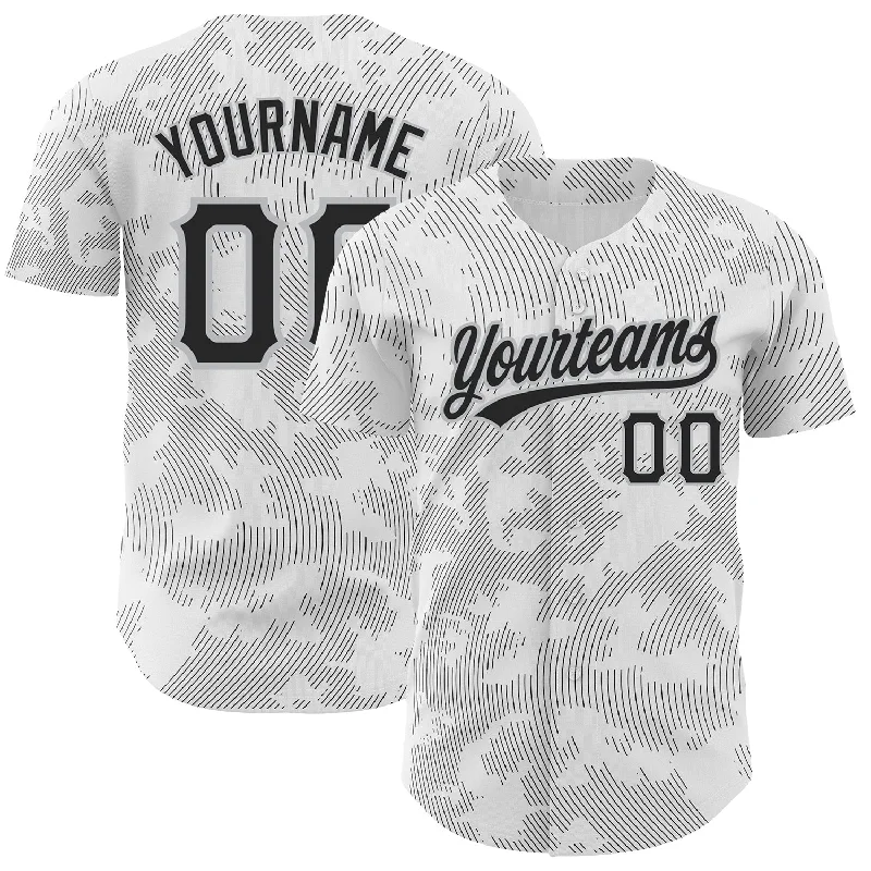 Baseball Jersey for Supporter Gear-Custom White Black-Gray 3D Pattern Design Curve Lines Authentic Baseball Jersey