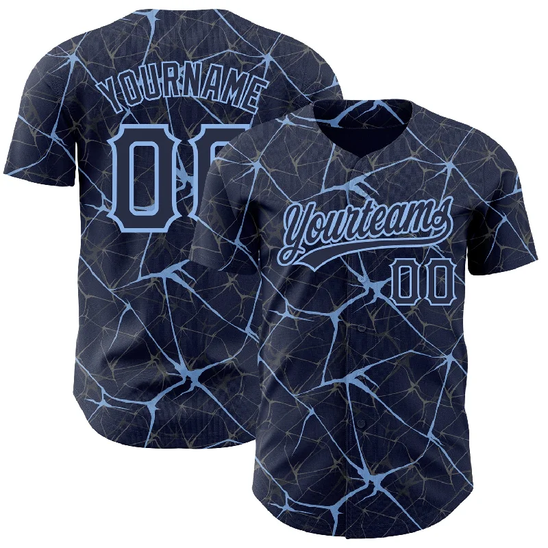 Baseball Jersey for Team Practice Gear-Custom Navy Light Blue 3D Pattern Design Abstract Network Authentic Baseball Jersey