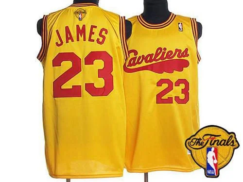 Basketball Jersey for Supporter Gear-Mitchell and Ness Cavaliers #23 LeBron James Yellow Throwback The Finals Patch Stitched Basketball Jersey