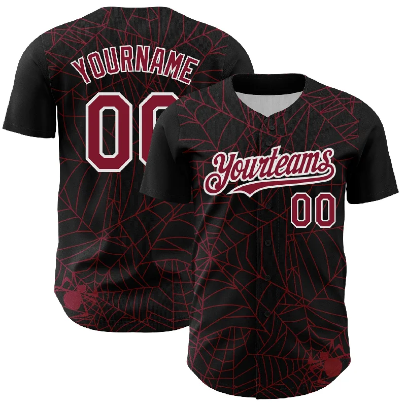 Baseball Jersey for Retro Baseball Fan Apparel-Custom Black Crimson-White 3D Pattern Design Spider Web Authentic Baseball Jersey