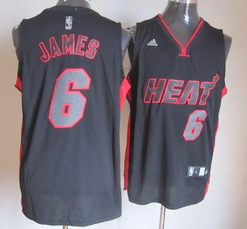 Basketball Jersey for Custom Team Wear for Leagues-Heat #6 LeBron James Black With Red & Black Number Stitched Basketball Jersey