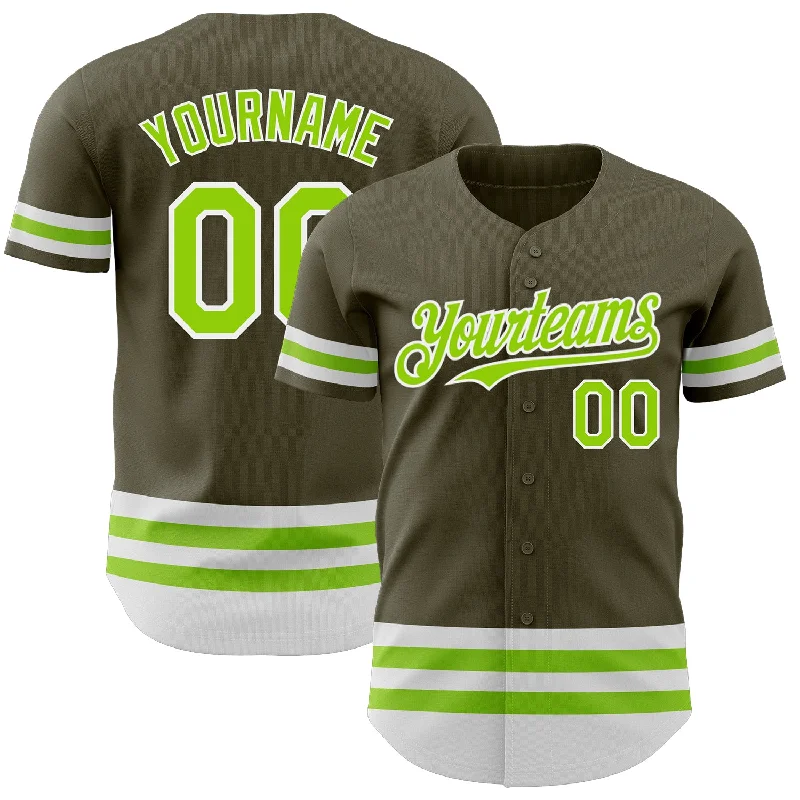 Baseball Jersey for Baseball League Apparel-Custom Olive Neon Green-White Line Authentic Salute To Service Baseball Jersey