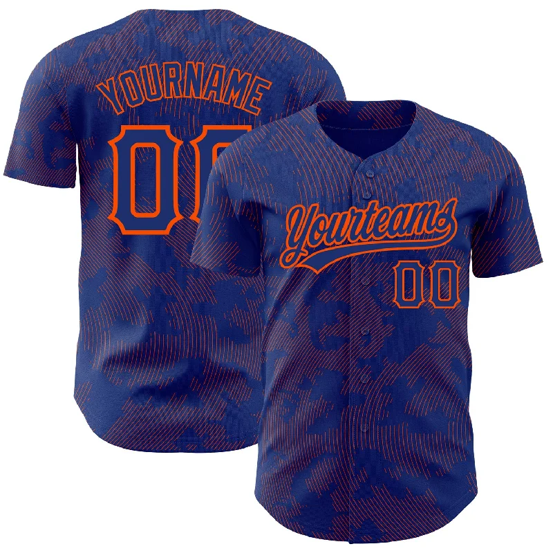 Baseball Jersey for Custom Fan Merchandise for Schools-Custom Royal Orange 3D Pattern Design Curve Lines Authentic Baseball Jersey