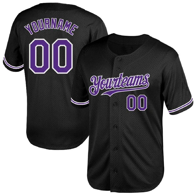 Baseball Jersey for Custom Team Jerseys for Kids-Custom Black Purple-White Mesh Authentic Throwback Baseball Jersey