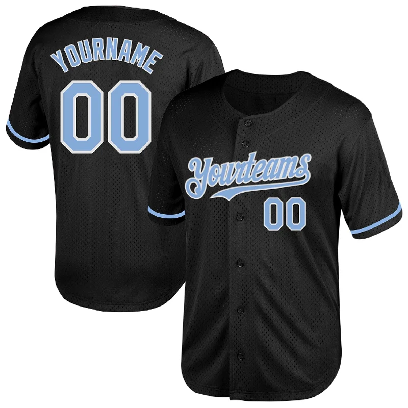 Baseball Jersey for Team Gear for School Baseball Teams-Custom Black Light Blue-White Mesh Authentic Throwback Baseball Jersey