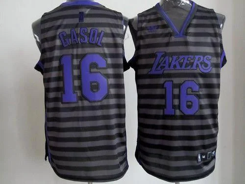 Basketball Jersey for Basketball Jersey Customization-Lakers #16 Pau Gasol Black/Grey Groove Stitched Basketball Jersey