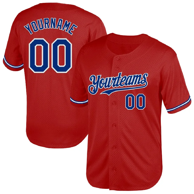 Baseball Jersey for Group Fan Merchandise-Custom Red Royal-White Mesh Authentic Throwback Baseball Jersey