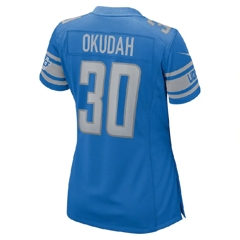 Rugby Jersey for Group Sports Apparel-D.Lions #30 Jeff Okudah Blue Team Player Game Jersey Stitched American Football Jerseys