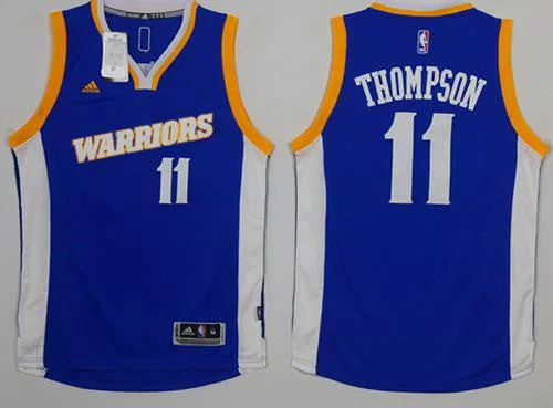 Basketball Jersey for Basketball-Themed Birthday Gifts-Warriors #11 Klay Thompson Royal Stretch Crossover Stitched Basketball Jersey