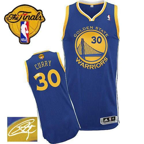 Basketball Jersey for Custom Fan Jerseys for Groups-Revolution 30 Autographed Warriors #30 Stephen Curry Blue The Finals Patch Stitched Basketball Jersey