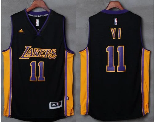 Basketball Jersey for Customized Jerseys for Basketball Leagues-Lakers #11 Yi Jianlian Black(Purple NO.) Stitched Basketball Jersey