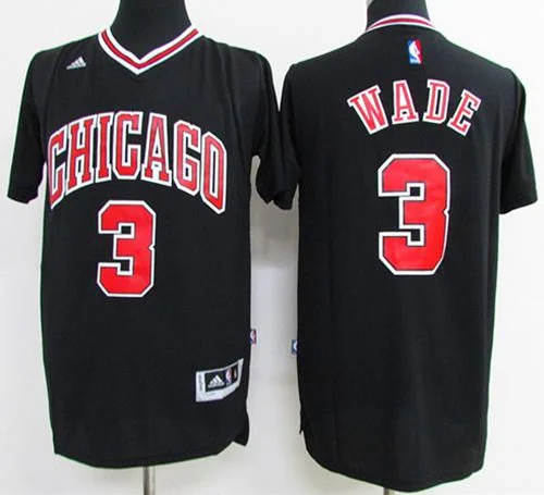 Basketball Jersey for High School Basketball Gear-Bulls #3 Dwyane Wade Black Short Sleeve Stitched Basketball Jersey