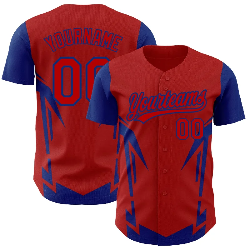 Baseball Jersey for Supporter Gear-Custom Red Royal 3D Pattern Design Side Sharp Edges Authentic Baseball Jersey