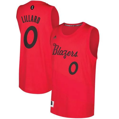 Basketball Jersey for School Spirit Jerseys for Fans-Blazers #0 Damian Lillard Red 2016-2017 Christmas Day Stitched Basketball Jersey