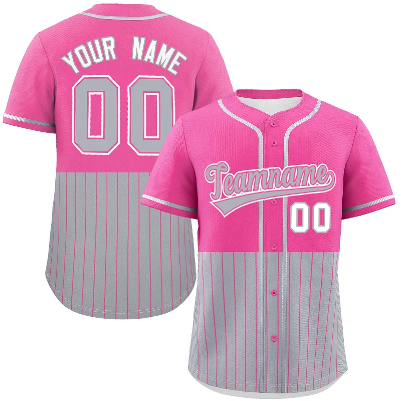 Custom Baseball Jersey for Teams-Custom Pink Gray Personalized Half Stripe Design Authentic Baseball Jersey