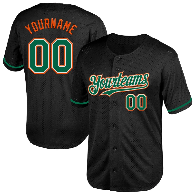 Baseball Jersey for Personalized Jerseys for School Teams-Custom Black Kelly Green-Orange Mesh Authentic Throwback Baseball Jersey