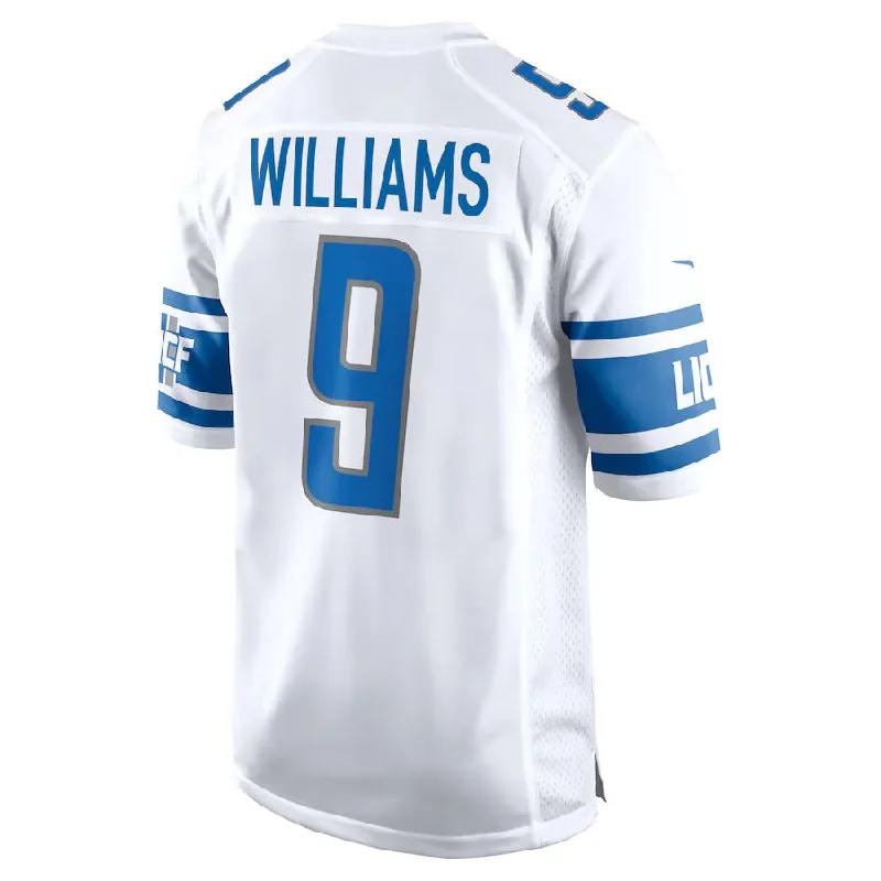 Rugby Jersey for Local School Rugby Teams-D.Lions #9 Jameson Williams White Player Game Jersey Stitched American Football Jerseys