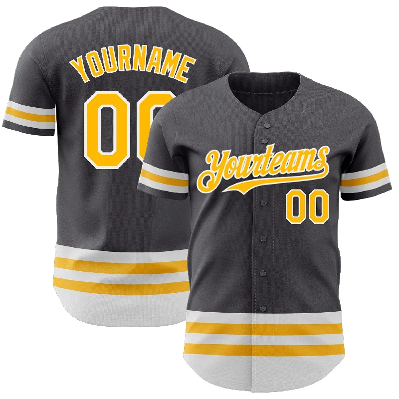 Baseball Jersey for Youth Baseball Gear for Tournaments-Custom Steel Gray Gold-White Line Authentic Baseball Jersey