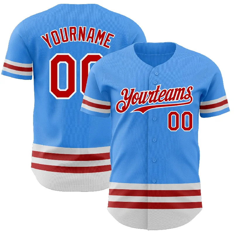 Baseball Jersey for Local Baseball League Jerseys-Custom Electric Blue Red-White Line Authentic Baseball Jersey