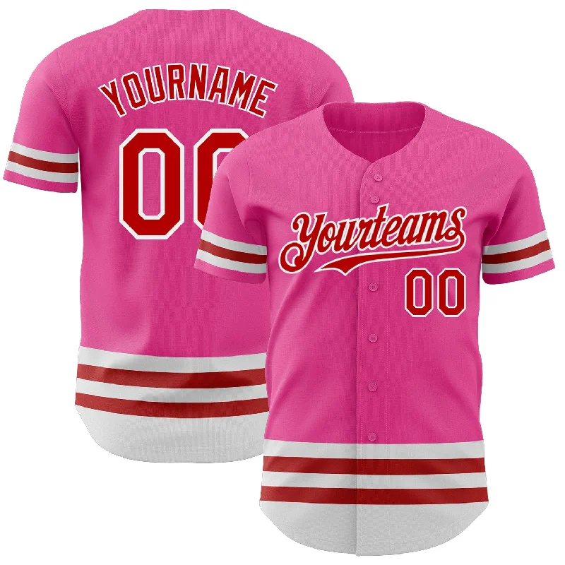 Baseball Jersey for Fun Family Games-Custom Pink Red-White Line Authentic Baseball Jersey