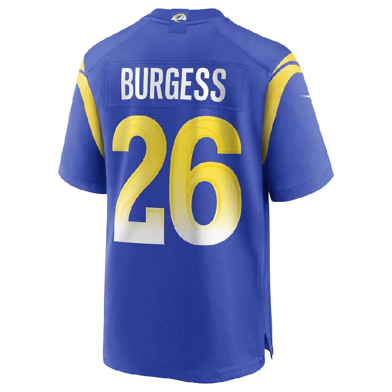 Rugby Jersey for Rugby Apparel for All Ages-LA.Rams #26 Terrell Burgess Royal Game Jersey Stitched American Football Jerseys