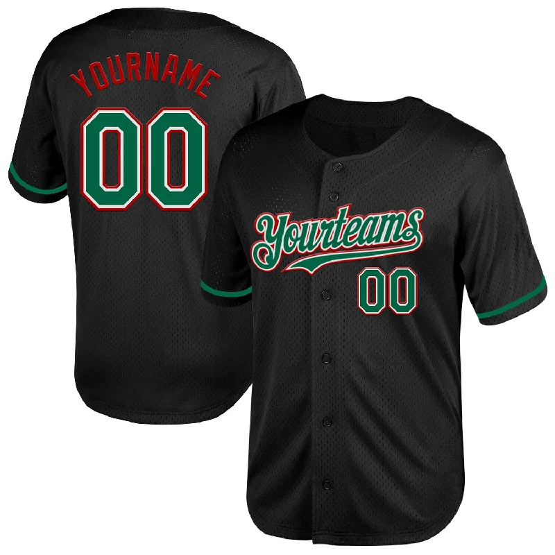 Baseball Jersey for Exclusive Baseball Team Apparel-Custom Black Kelly Green-Red Mesh Authentic Throwback Baseball Jersey