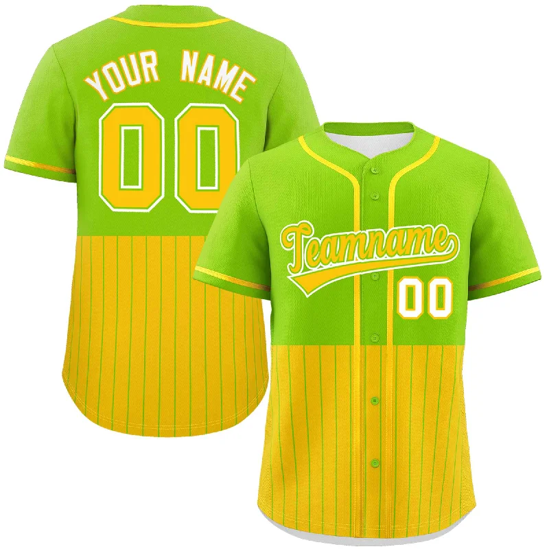 Baseball Jersey for Baseball Jersey Customization-Custom Neon Green Gold Personalized Half Stripe Design Authentic Baseball Jersey