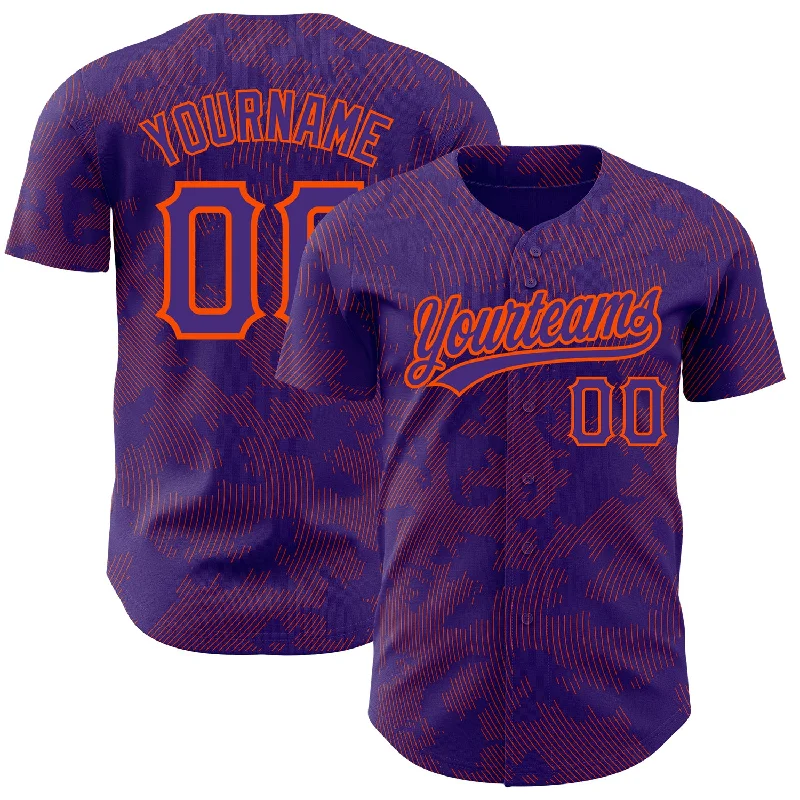 Baseball Jersey for Personalized Baseball Team Wear-Custom Purple Orange 3D Pattern Design Curve Lines Authentic Baseball Jersey