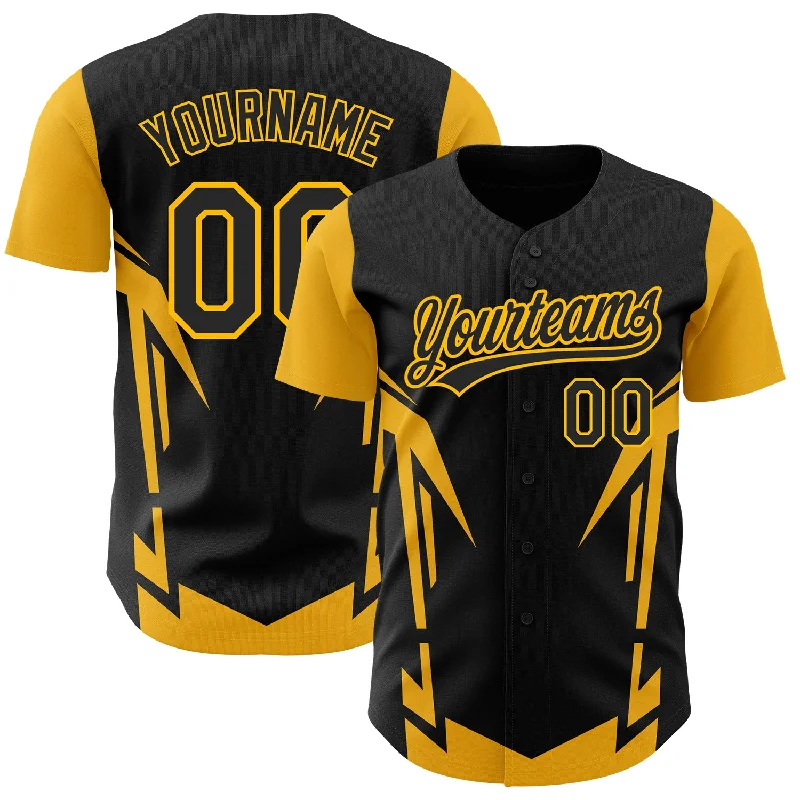 Baseball Jersey for Special Edition Jerseys-Custom Black Gold 3D Pattern Design Side Sharp Edges Authentic Baseball Jersey