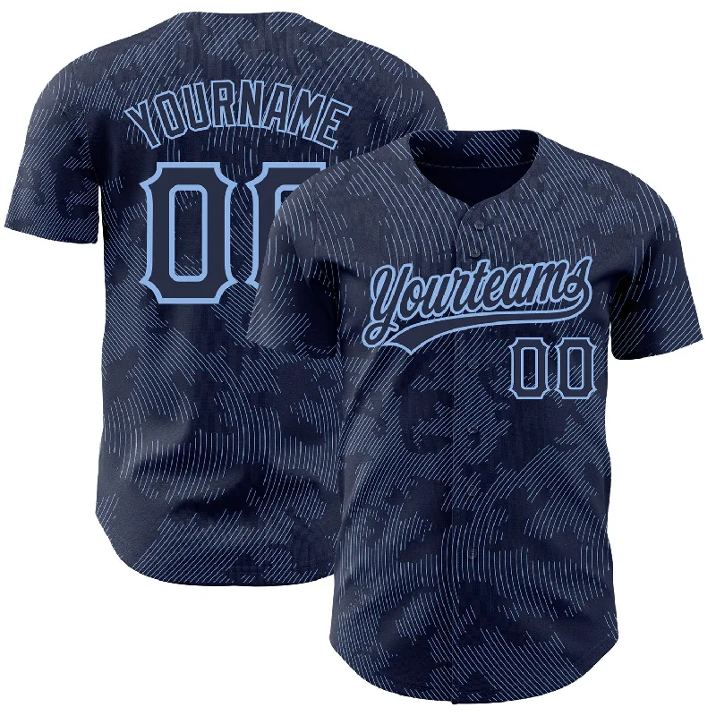 Baseball Jersey for Retro Baseball Jerseys-Custom Navy Light Blue 3D Pattern Design Curve Lines Authentic Baseball Jersey