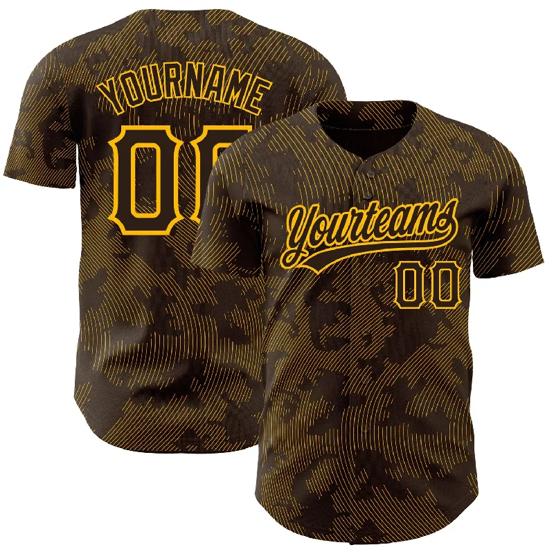 Baseball Jersey for Personalized Sports Apparel for Kids-Custom Brown Gold 3D Pattern Design Curve Lines Authentic Baseball Jersey