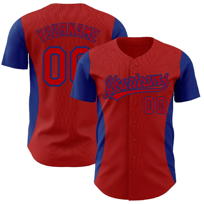 Baseball Jersey for Women’s Baseball-Custom Red Royal 3D Pattern Design Side Stripes Authentic Baseball Jersey