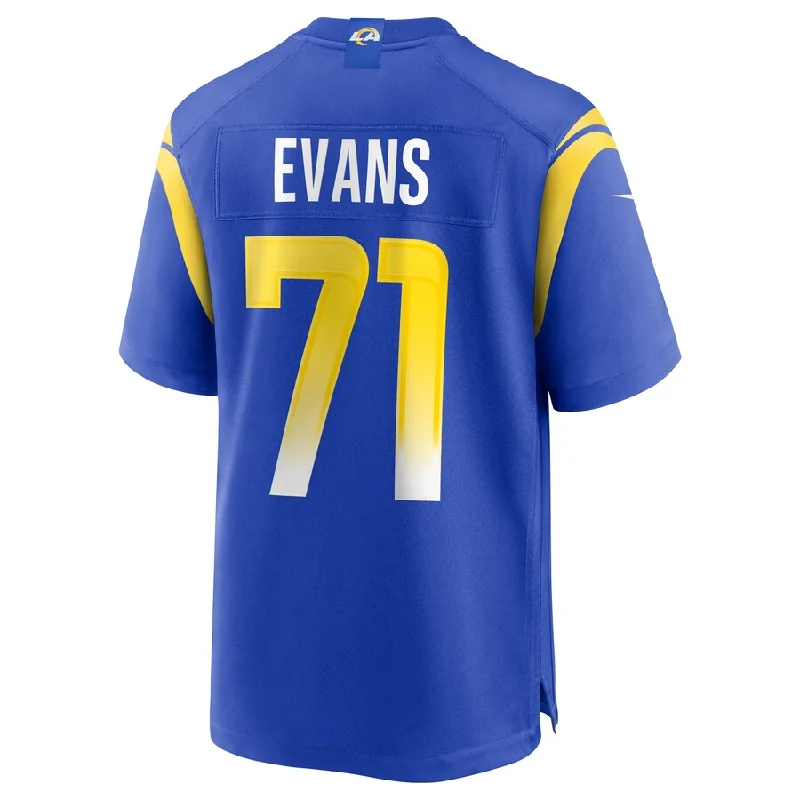 Rugby Jersey for Family Sports Events-LA.Rams #71 Bobby Evans Royal Game Jersey Stitched American Football Jerseys