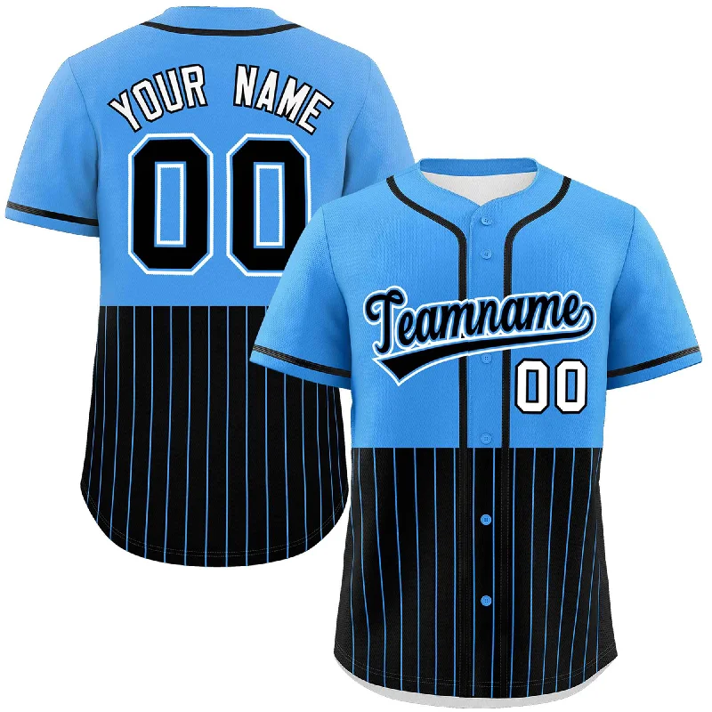 Baseball Jersey for Fan Gear for Game Day-Custom Powder Blue Black Personalized Half Stripe Design Authentic Baseball Jersey