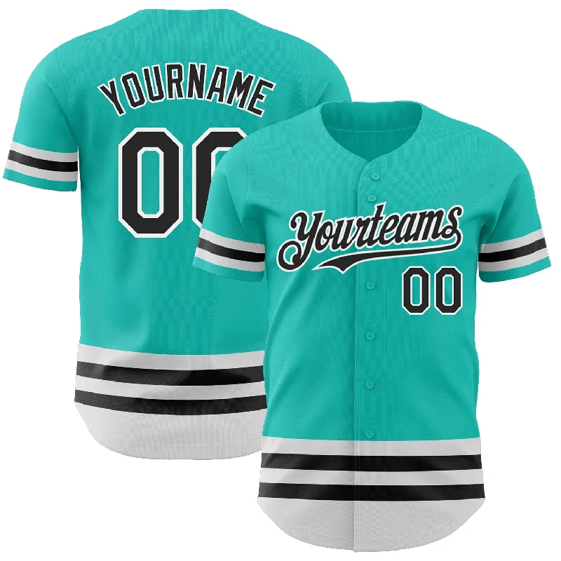 Baseball Jersey for Fun Baseball Group Apparel-Custom Aqua Black-White Line Authentic Baseball Jersey