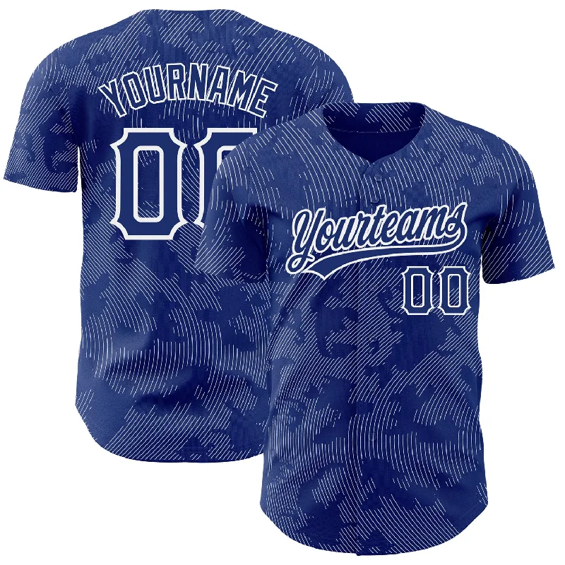 Baseball Jersey for Retro Baseball Fan Gear-Custom Royal White 3D Pattern Design Curve Lines Authentic Baseball Jersey